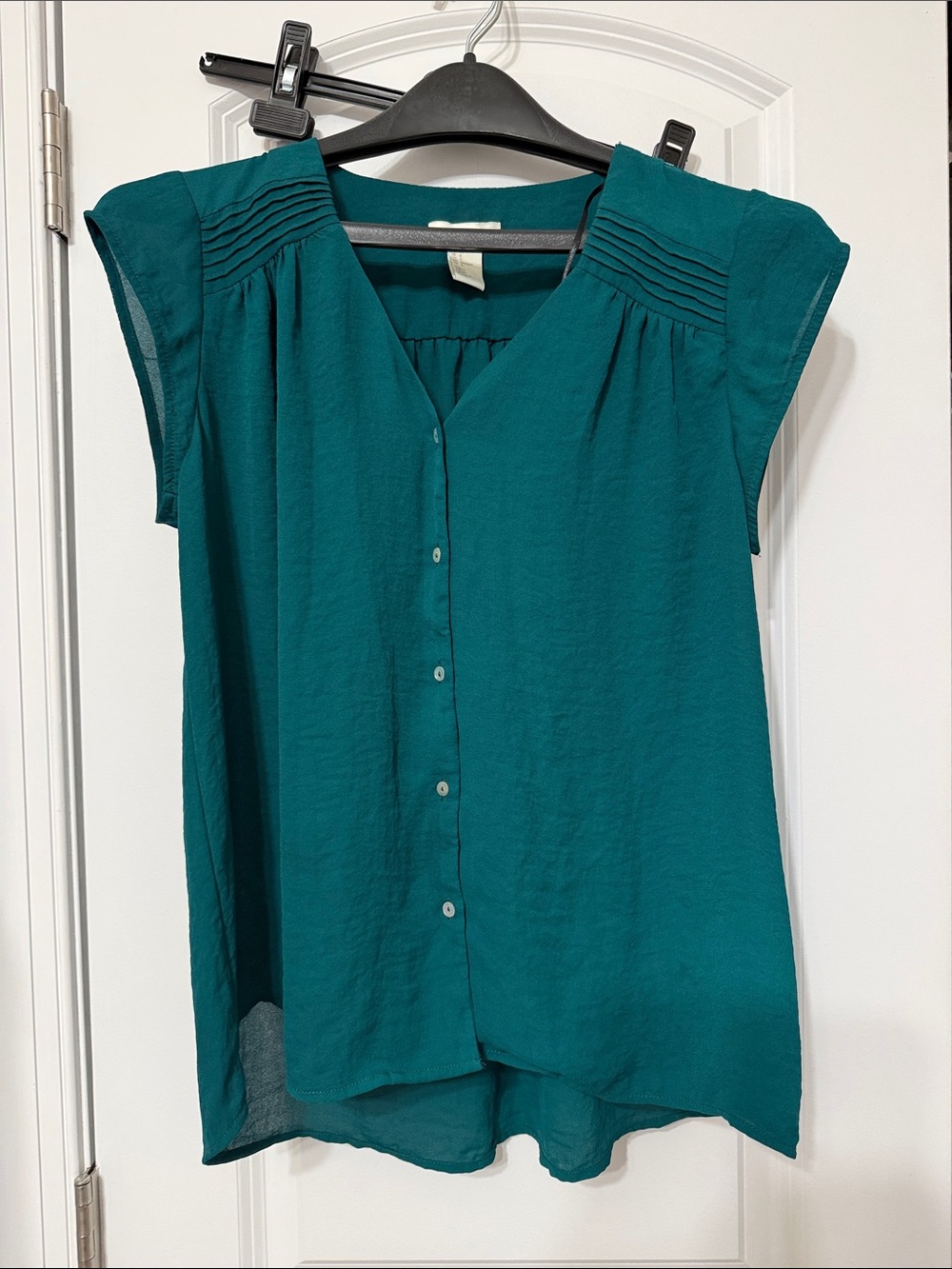 H&M Teal Cap-Sleeve Button Front Blouse